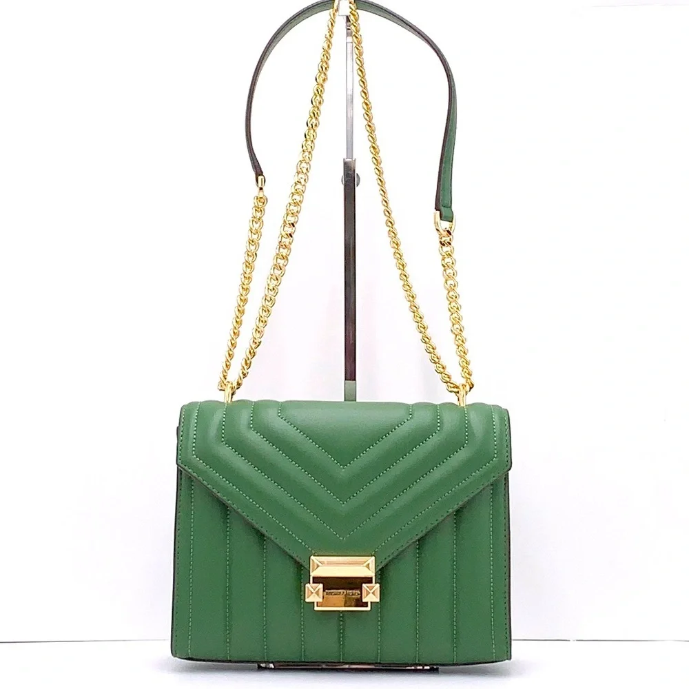 MICHAEL KORS MEDIUM FLAP CHAIN SHOULDER CROSSBODY BAG FERN GREEN COLOR